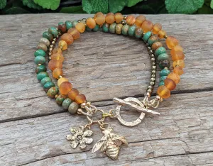 Turquoise Honey Bee Multi Strand Bracelet