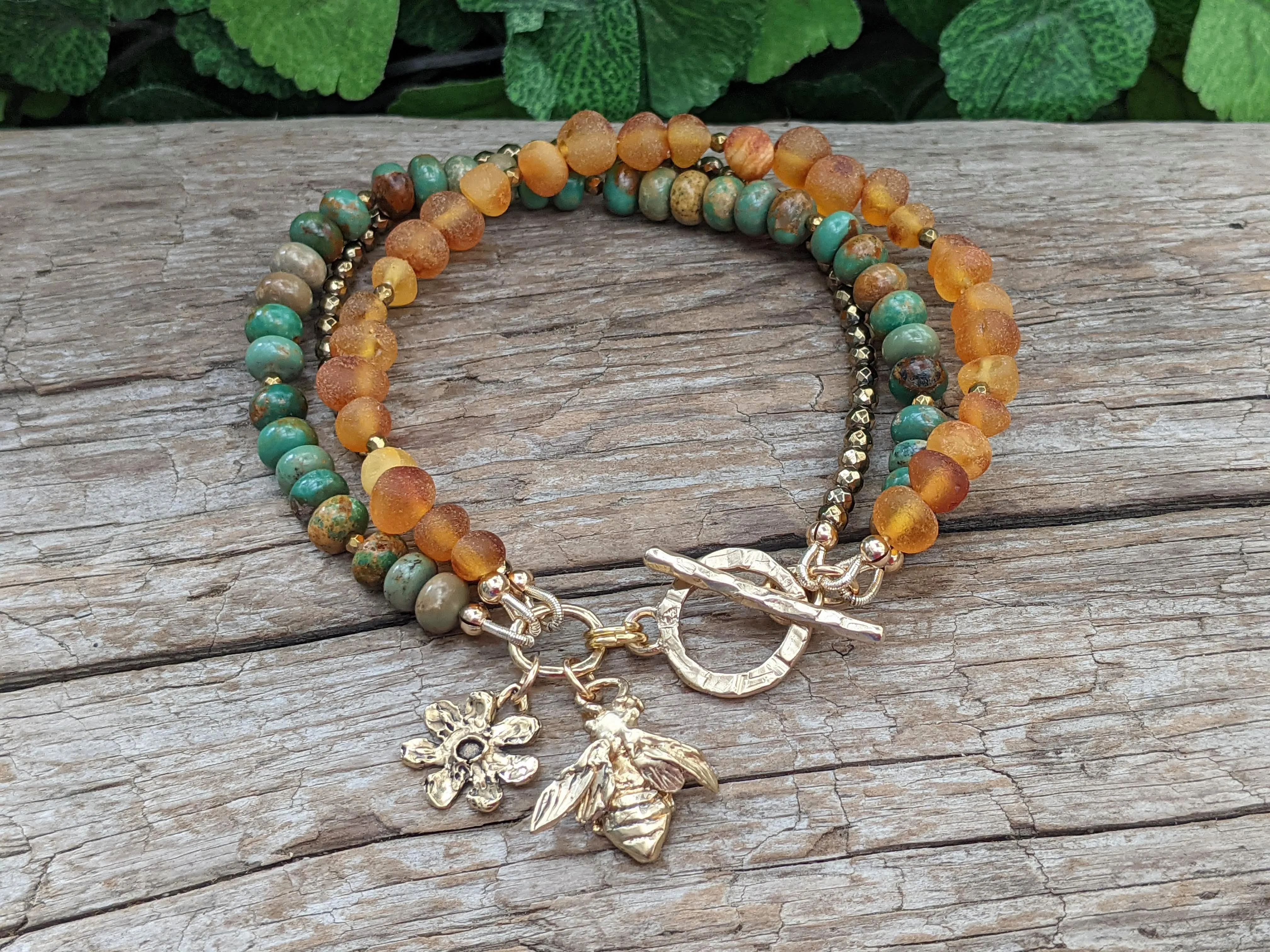 Turquoise Honey Bee Multi Strand Bracelet