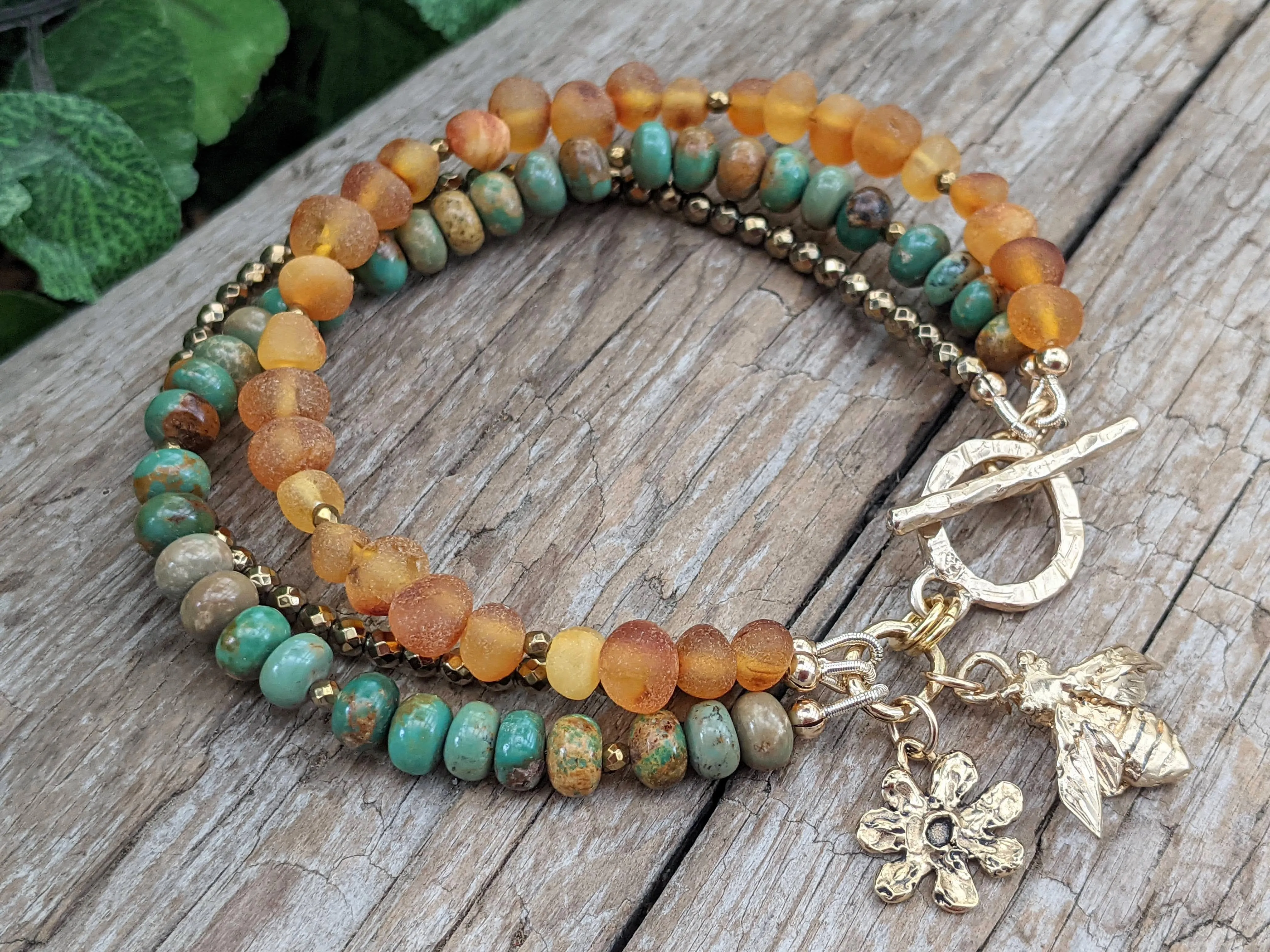 Turquoise Honey Bee Multi Strand Bracelet