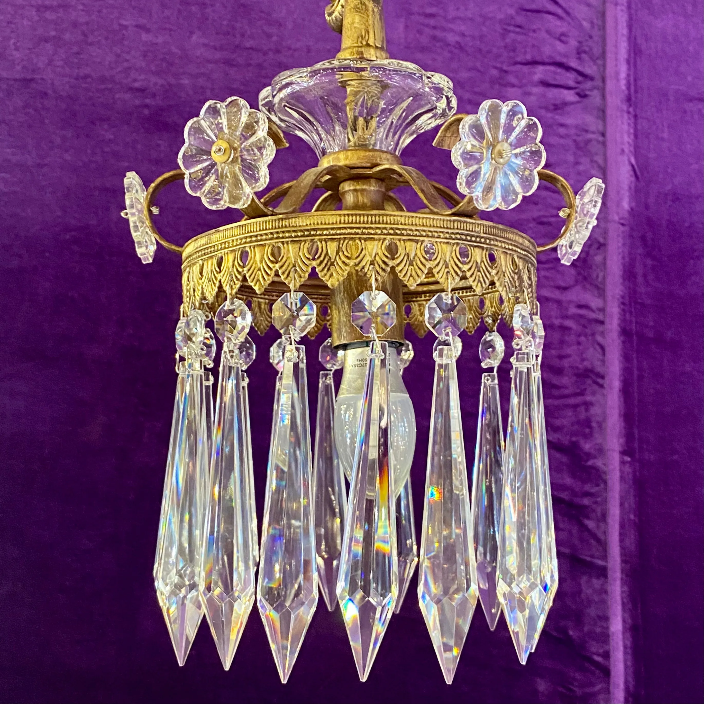 Very Large Gilt Metal and Crystal Chandelier
