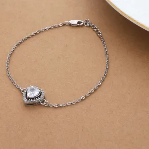 Zircon Studded Heart Silver Bracelet